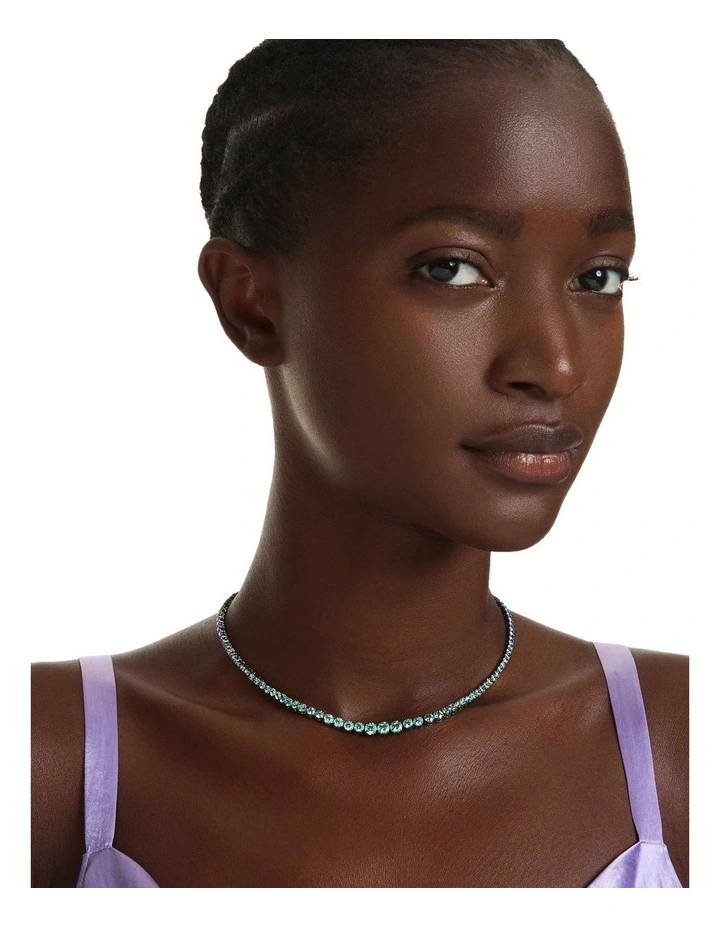 Matrix Tennis Necklace Gradient Of Round Cuts Ruthenium Plated in Multicolored image 6