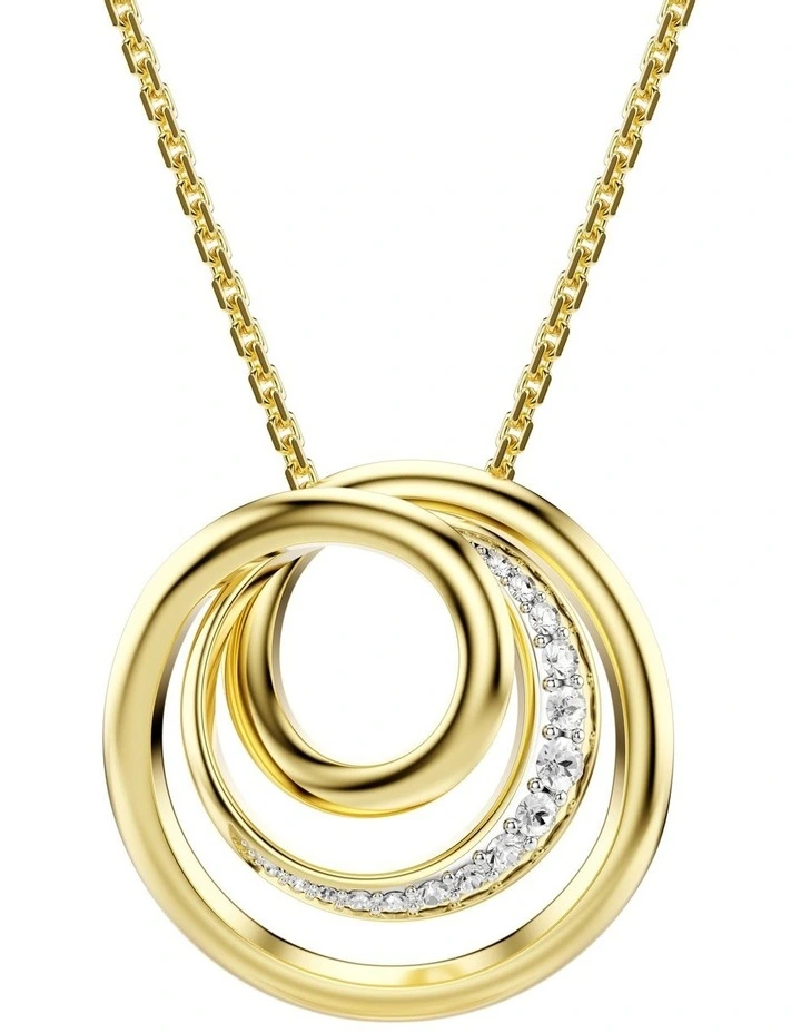 Hyperbola Round Cut Gold-Tone Plated Necklace in White image 1