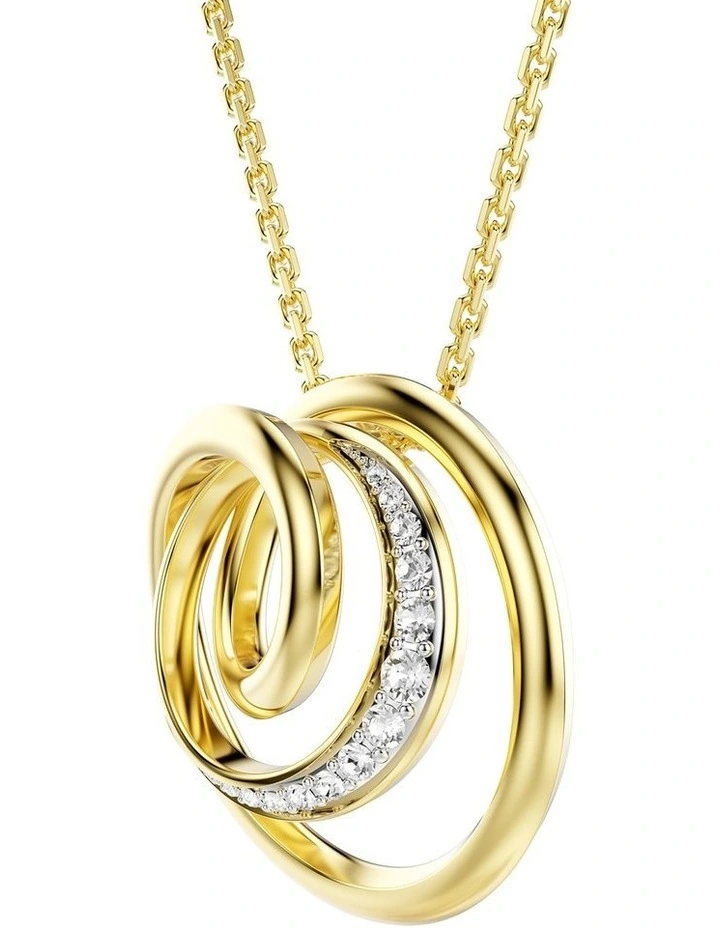 Hyperbola Round Cut Gold-Tone Plated Necklace in White image 3