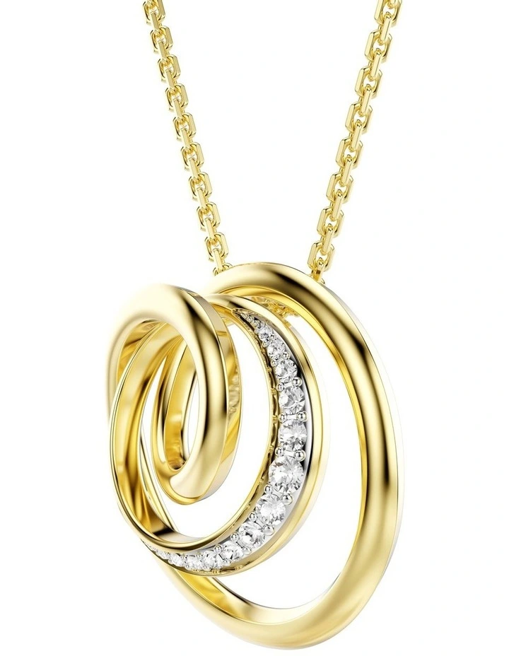 Hyperbola Round Cut Gold-Tone Plated Necklace in White image 3