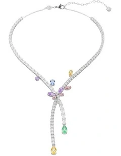 Mixed Cuts Dragonfly Rhodium Plated Necklace in Multi