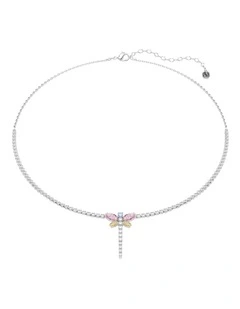 Mixed Cuts Dragonfly Rhodium Plated Tennis Y Necklace in Multi