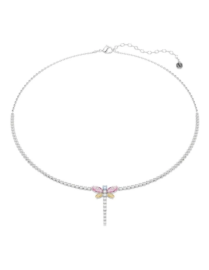 Mixed Cuts Dragonfly Rhodium Plated Tennis Y Necklace in Multi image 1