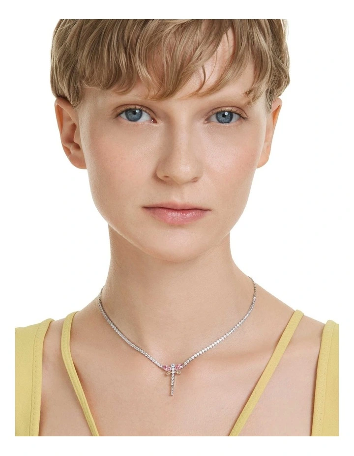 Mixed Cuts Dragonfly Rhodium Plated Tennis Y Necklace in Multi image 5