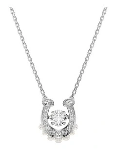 Symbolica Crystal Pearl Round Cut Pav Horse Shoe Rhodium Plated Pendant in White