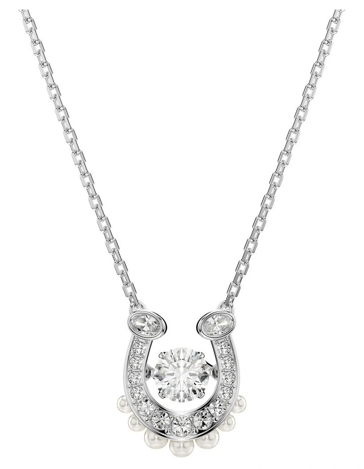 Symbolica Crystal Pearl Round Cut Pav Horse Shoe Rhodium Plated Pendant in White image 1