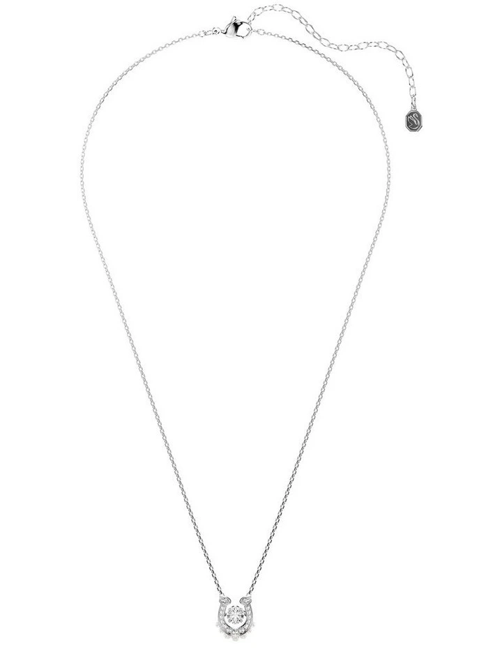 Symbolica Crystal Pearl Round Cut Pav Horse Shoe Rhodium Plated Pendant in White image 2