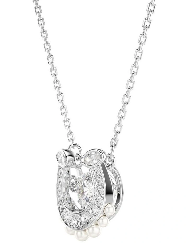Symbolica Crystal Pearl Round Cut Pav Horse Shoe Rhodium Plated Pendant in White image 3