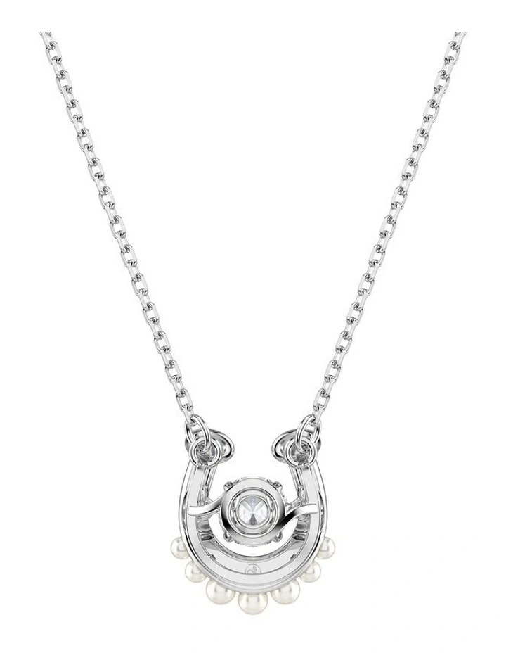 Symbolica Crystal Pearl Round Cut Pav Horse Shoe Rhodium Plated Pendant in White image 5