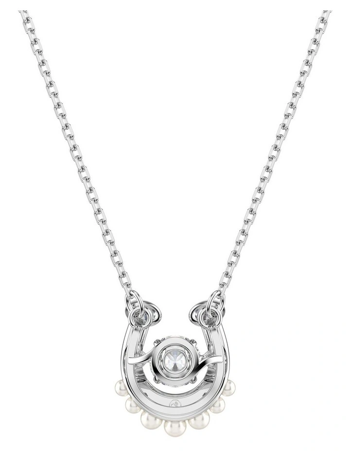 Symbolica Crystal Pearl Round Cut Pav Horse Shoe Rhodium Plated Pendant in White image 5