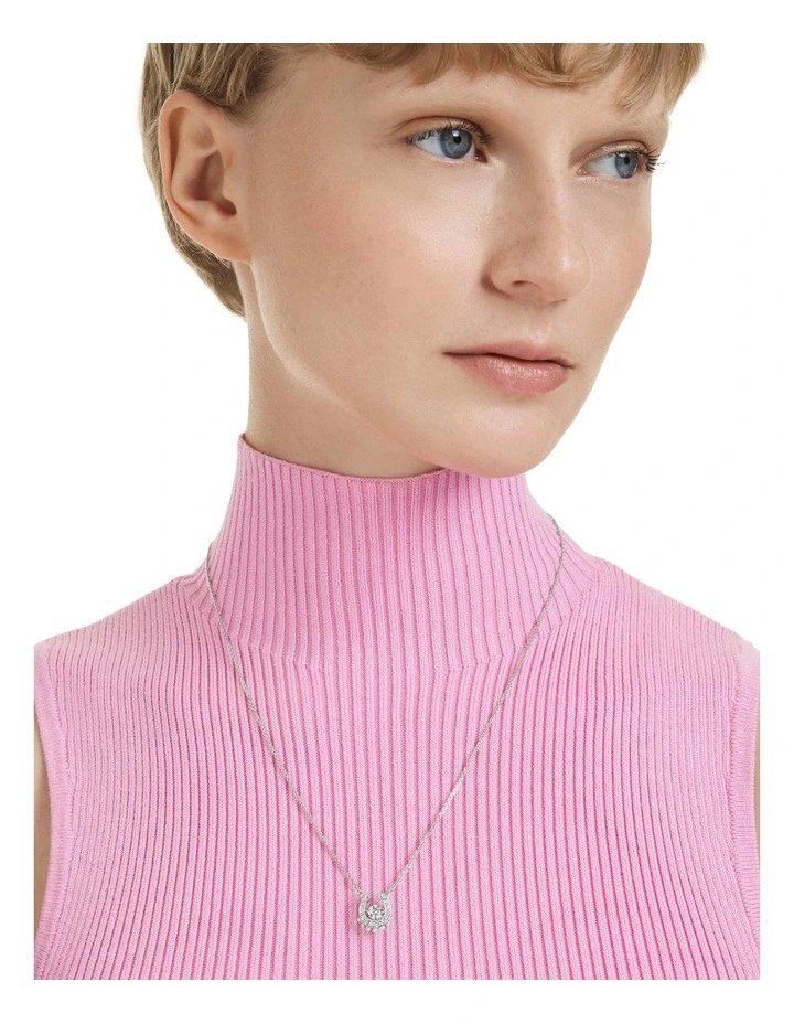 Symbolica Crystal Pearl Round Cut Pav Horse Shoe Rhodium Plated Pendant in White image 6