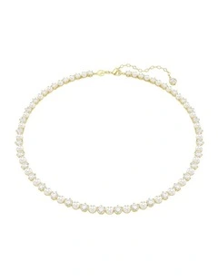 Matrix Tennis Crystal Pearl Round Cut Gold-Tone Plated Necklace in White