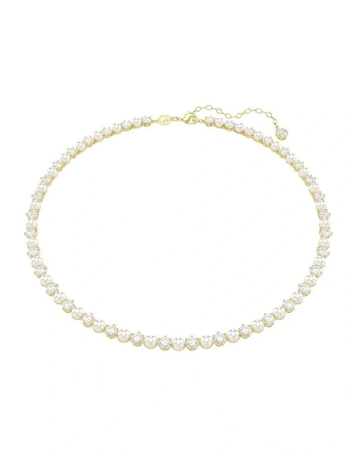 Matrix Tennis Crystal Pearl Round Cut Gold-Tone Plated Necklace in White image 1