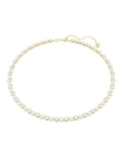 Matrix Tennis Crystal Pearl Round Cut Gold-Tone Plated Necklace in White