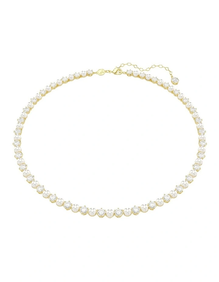 Matrix Tennis Crystal Pearl Round Cut Gold-Tone Plated Necklace in White image 1