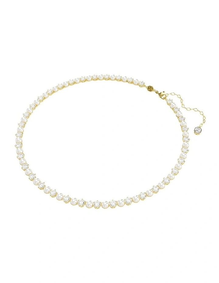 Matrix Tennis Crystal Pearl Round Cut Gold-Tone Plated Necklace in White image 2