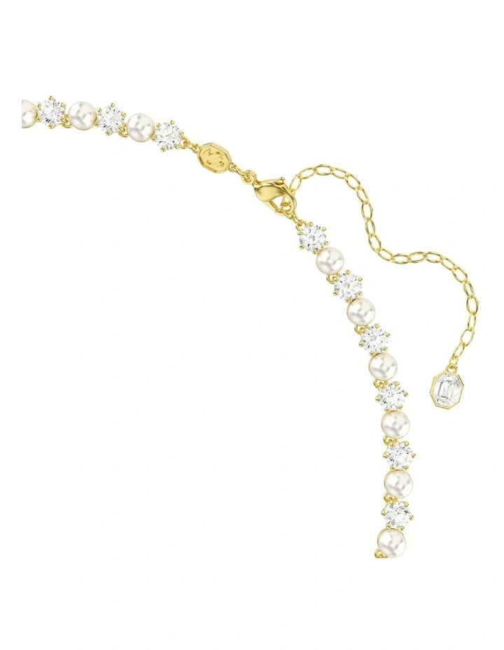 Matrix Tennis Crystal Pearl Round Cut Gold-Tone Plated Necklace in White image 3