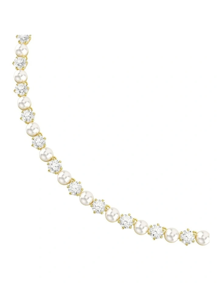 Matrix Tennis Crystal Pearl Round Cut Gold-Tone Plated Necklace in White image 4