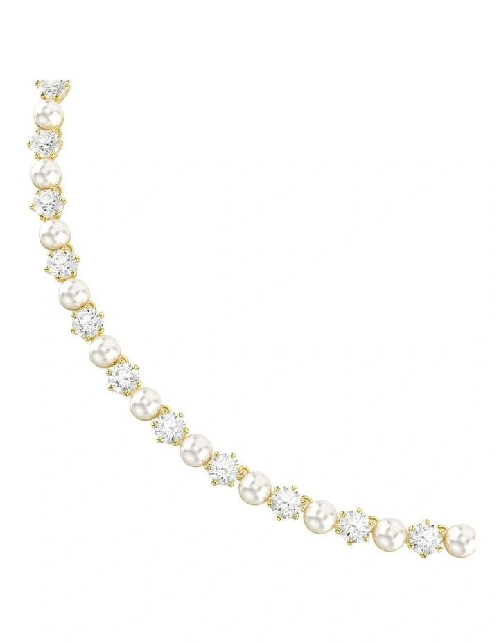 Matrix Tennis Crystal Pearl Round Cut Gold-Tone Plated Necklace in White image 4