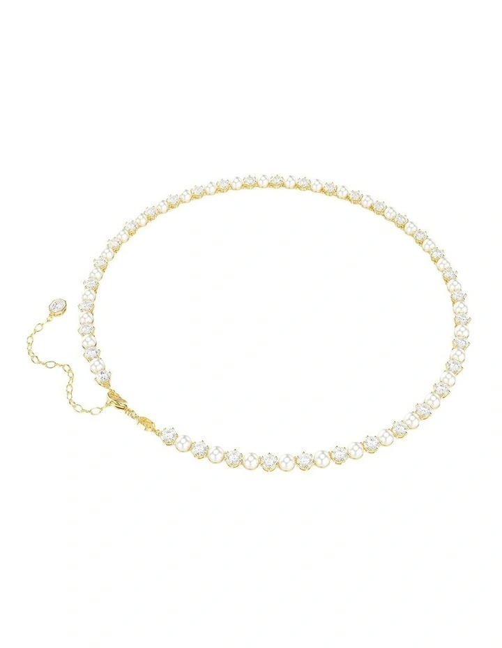 Matrix Tennis Crystal Pearl Round Cut Gold-Tone Plated Necklace in White image 5