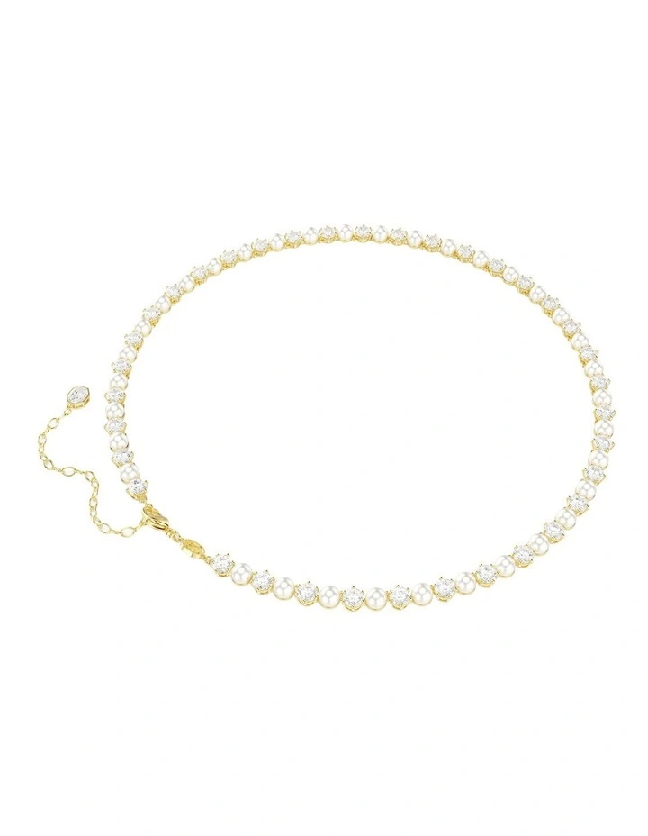 Matrix Tennis Crystal Pearl Round Cut Gold-Tone Plated Necklace in White image 5