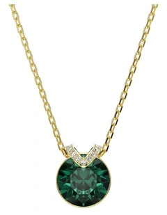 Bella Round Cut Gold-Tone Plated V Pendant in Green