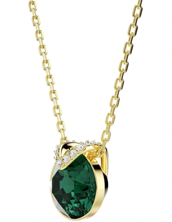 Bella Round Cut Gold-Tone Plated V Pendant in Green image 3