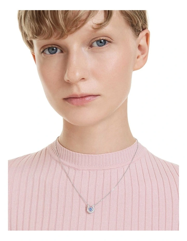 Symbolica Round Cut Pav Horse Shoe Pendant in Blue Rhodium Plated image 6