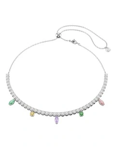 Mixed Cuts Rhodium Plated Tennis Necklace in Multi