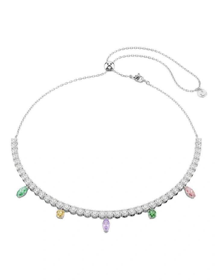 Mixed Cuts Rhodium Plated Tennis Necklace in Multi image 1