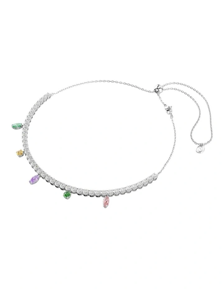 Mixed Cuts Rhodium Plated Tennis Necklace in Multi image 2