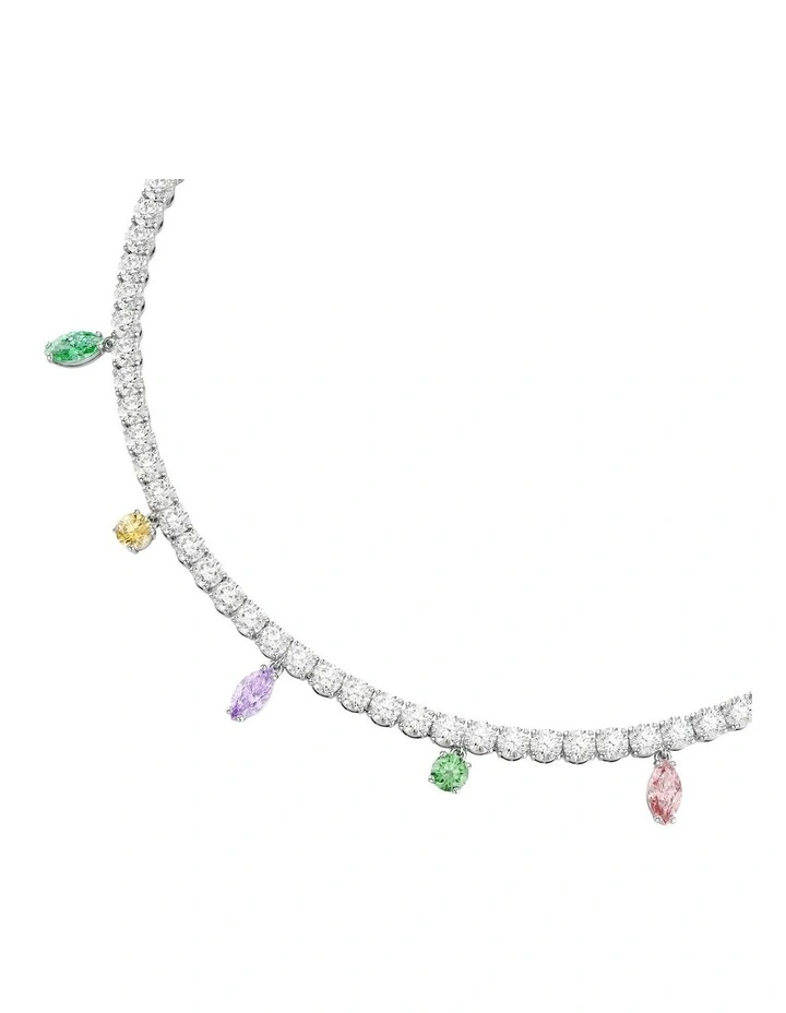 Mixed Cuts Rhodium Plated Tennis Necklace in Multi image 4