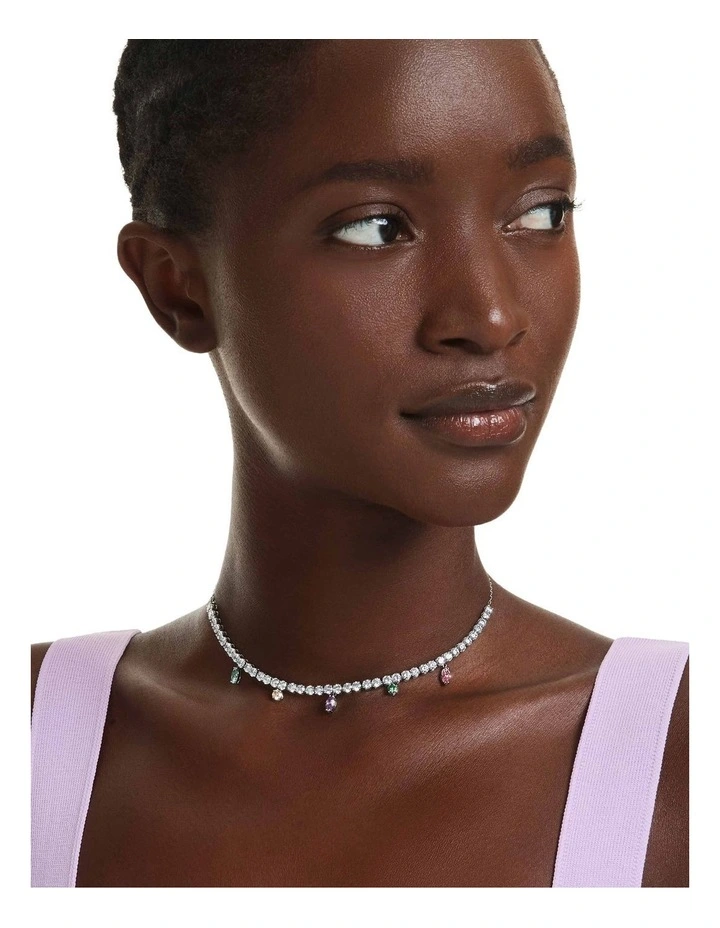 Mixed Cuts Rhodium Plated Tennis Necklace in Multi image 6