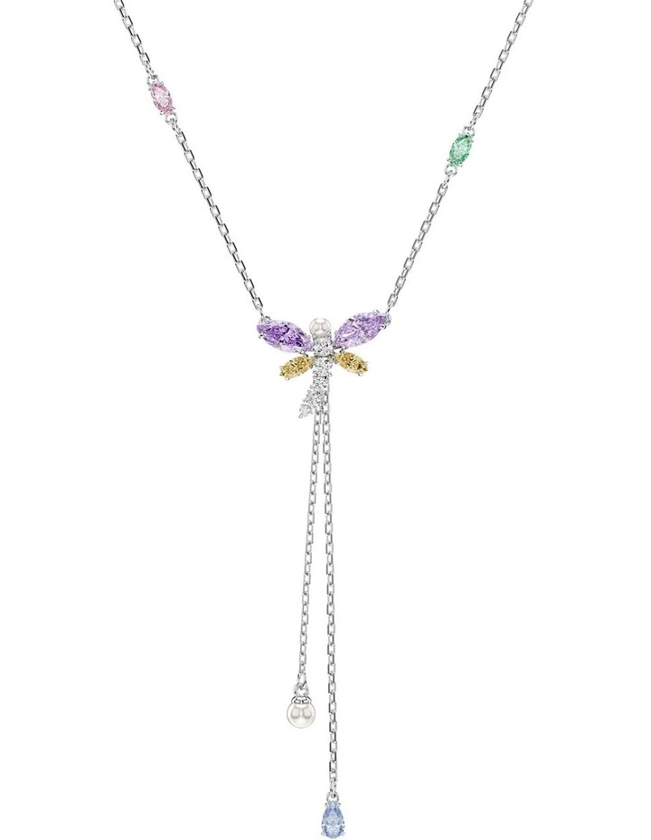 Mixed Cuts Dragonfly Rhodium Plated Y Necklace in Multi image 1