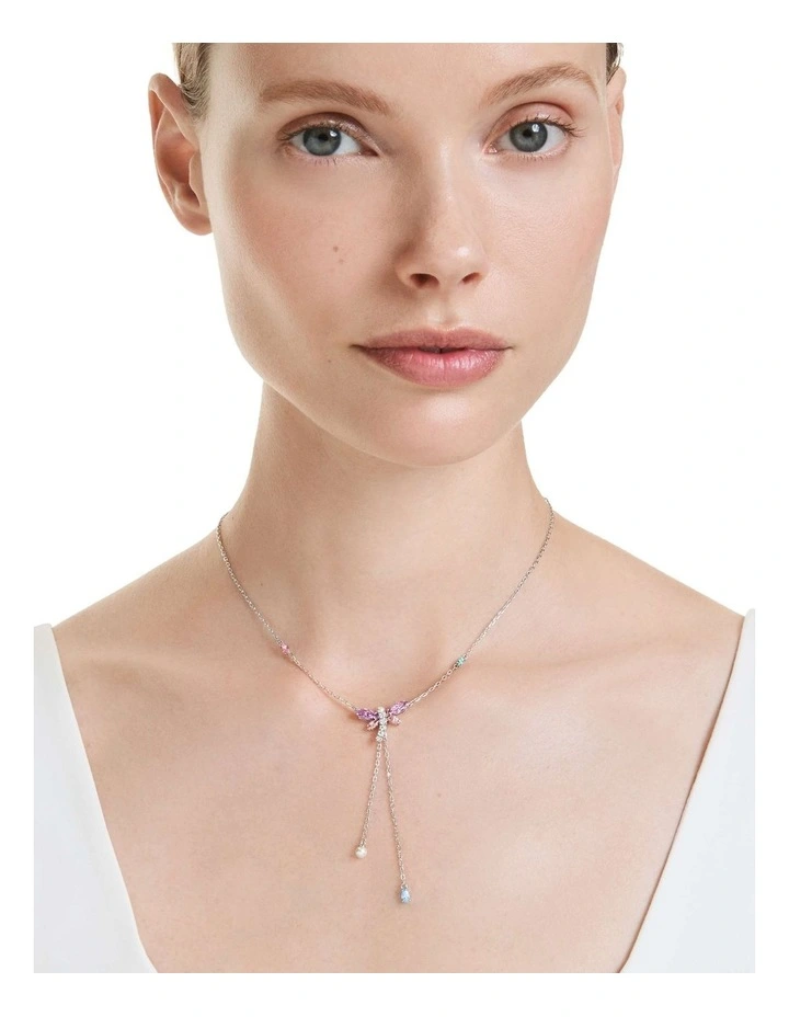 Mixed Cuts Dragonfly Rhodium Plated Y Necklace in Multi image 6