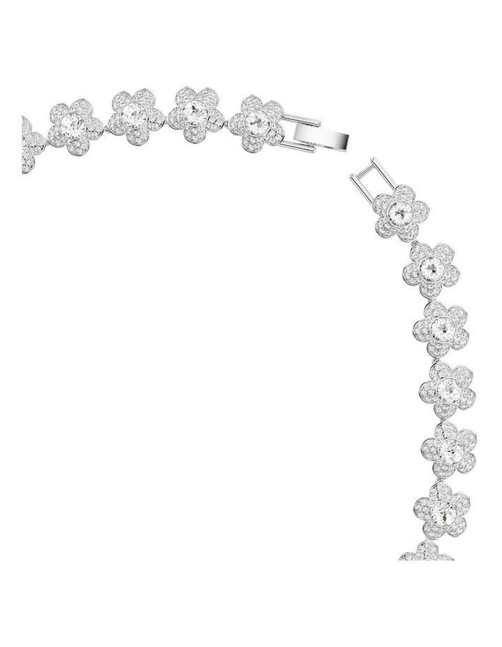Round Cut Flower Rhodium Plated Necklace in White image 3