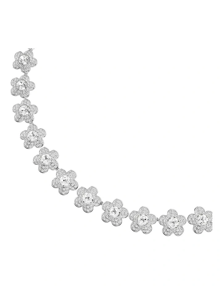 Round Cut Flower Rhodium Plated Necklace in White image 4