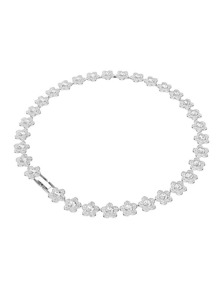 Round Cut Flower Rhodium Plated Necklace in White image 5