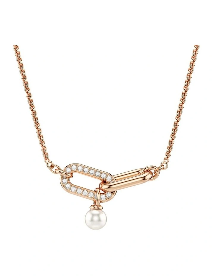 Constella Crystal Pearl Round Cut Rose Gold-Tone Plated Pendant in White image 1
