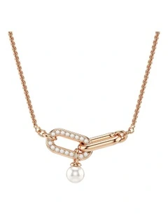 Constella Crystal Pearl Round Cut Rose Gold-Tone Plated Pendant in White