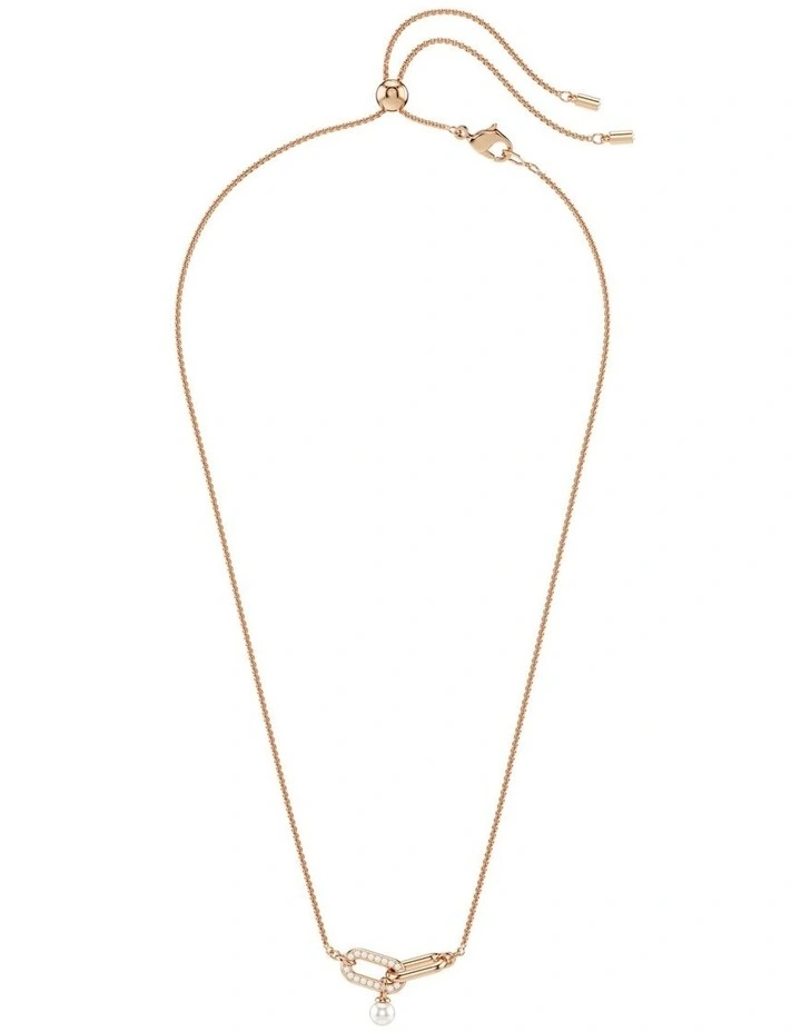 Constella Crystal Pearl Round Cut Rose Gold-Tone Plated Pendant in White image 2