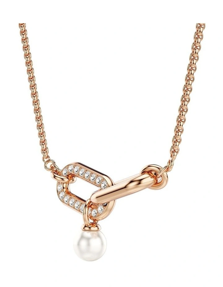Constella Crystal Pearl Round Cut Rose Gold-Tone Plated Pendant in White image 3