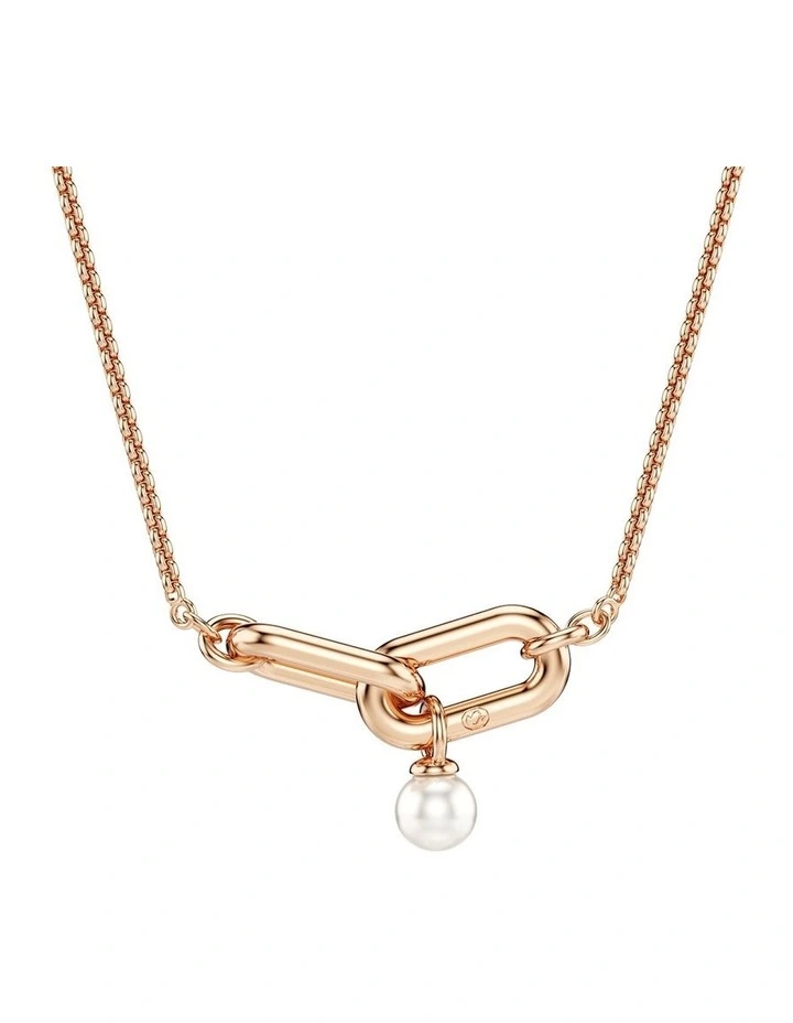 Constella Crystal Pearl Round Cut Rose Gold-Tone Plated Pendant in White image 5