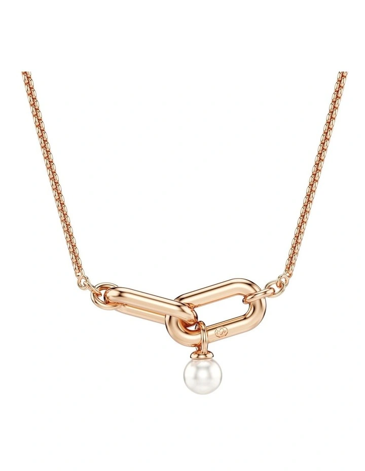 Constella Crystal Pearl Round Cut Rose Gold-Tone Plated Pendant in White image 5