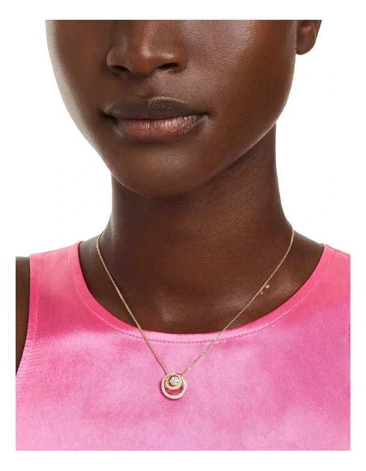 Hyperbola Round Cut Gold-Tone Plated Pendant in White image 6