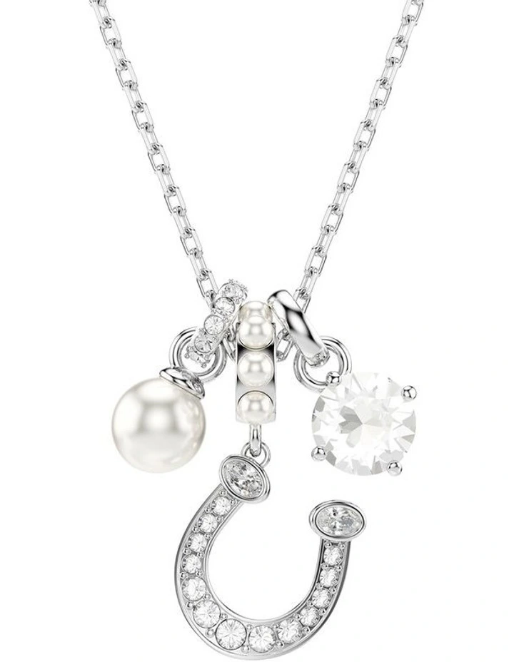 Symbolica Crystal Pearl Round Cut Pav Horse Shoe Rhodium Plated Pendant in White image 1