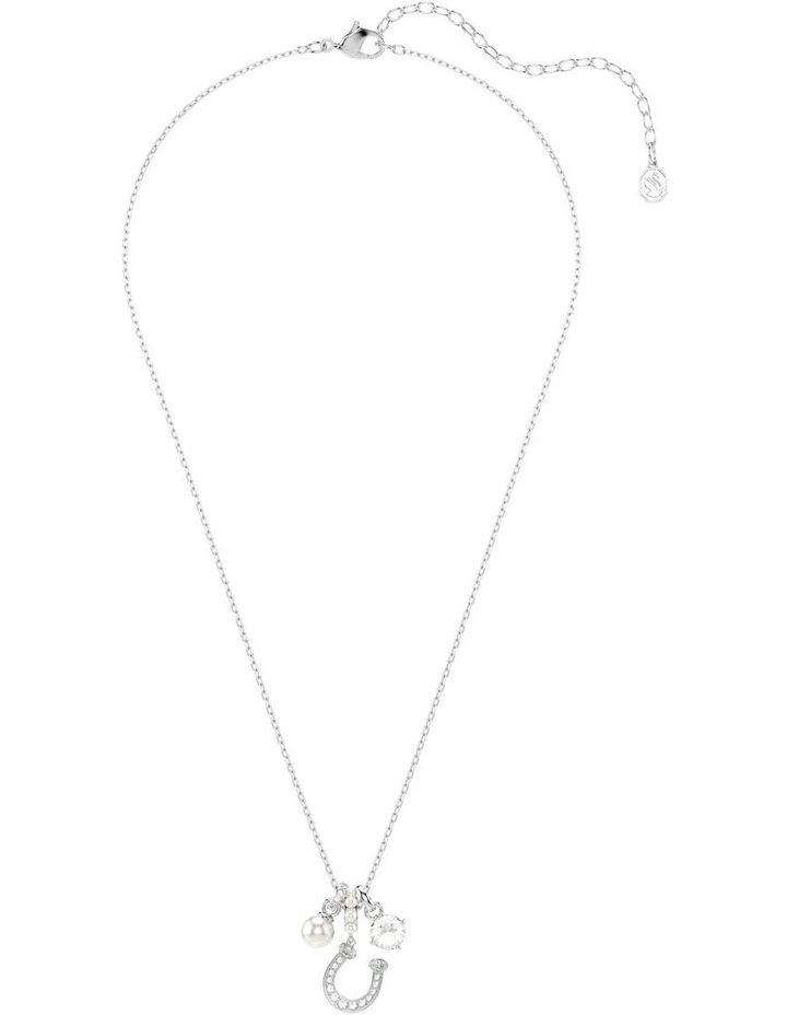 Symbolica Crystal Pearl Round Cut Pav Horse Shoe Rhodium Plated Pendant in White image 2