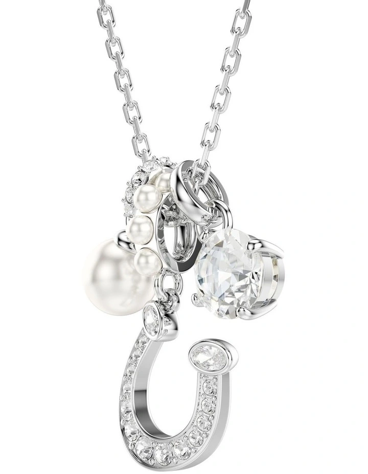 Symbolica Crystal Pearl Round Cut Pav Horse Shoe Rhodium Plated Pendant in White image 3