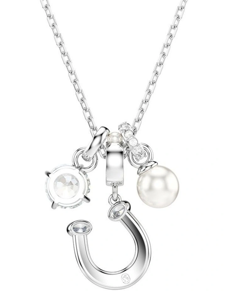 Symbolica Crystal Pearl Round Cut Pav Horse Shoe Rhodium Plated Pendant in White image 5
