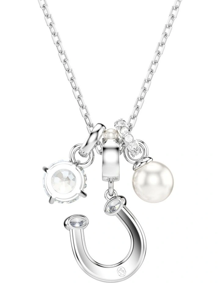 Symbolica Crystal Pearl Round Cut Pav Horse Shoe Rhodium Plated Pendant in White image 5